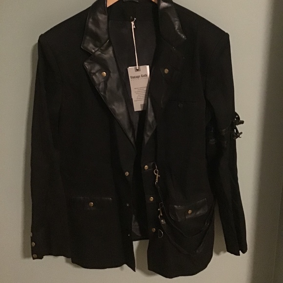 Men’s black jacket with faux leather lapel. Goth NWT - Picture 1 of 4